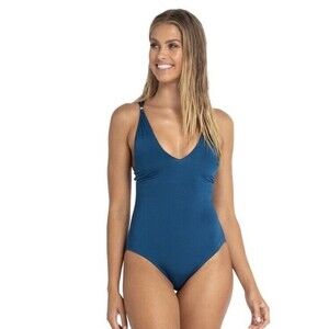 Azura Women’s Luxe Cross Back Maillot One Piece Swimsuit 10 Blue NWT